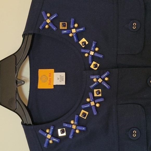 Ruby Rd. Jacket Embellished Collar Blue Size 12 - Picture 3 of 6
